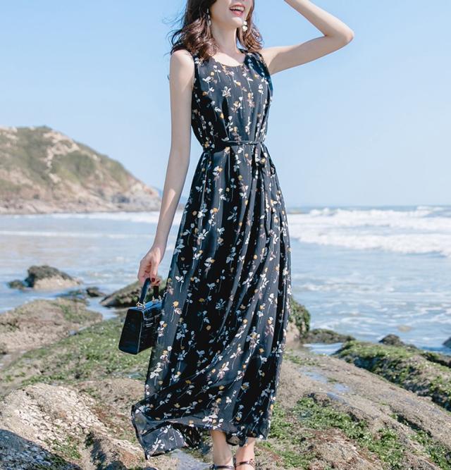 カシュクールワンピースロング ノースリーブ マキシワンピース 花柄のワンピース シフォン ラウンドネック ｘライン 着痩せ の通販はau Pay マーケット Prism One Au Pay マーケット店