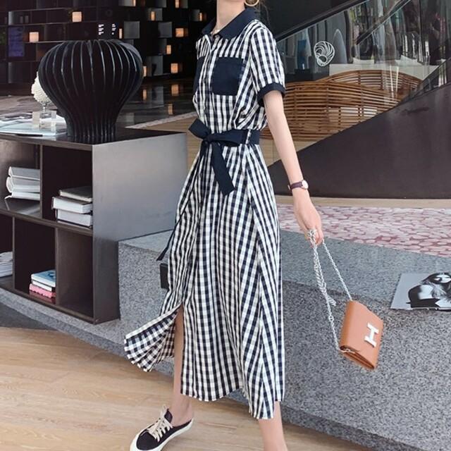 シャツワンピース ロング丈 大きいサイズ ウエストマーク ワンピ 半袖 マキシワンピース ワンピース 襟付き 胸ポケット ギンガムチェックの通販はau Pay マーケット Prism One Au Pay マーケット店