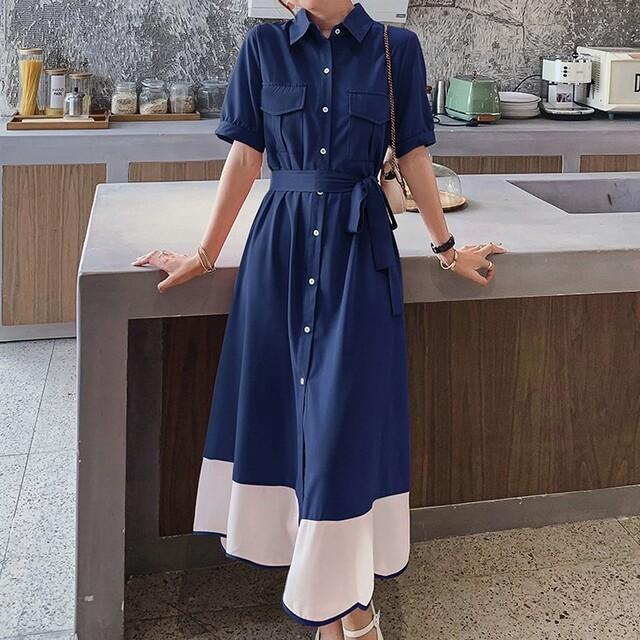 シャツワンピース ロング丈 大きいサイズ ウエストマーク ワンピ 半袖 マキシワンピース ワンピース 襟付き 夏秋 シンプル 胸ポケット 旅の通販はau Pay マーケット Prism One Au Pay マーケット店
