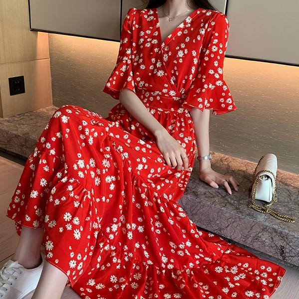 セール開催中 カシュクールワンピースロング 半袖 マキシワンピース 花柄のワンピース シフォンｖネック ゆったり 大きいサイズ 大人可愛いガーリー 上質で快適 Wjelaser Com