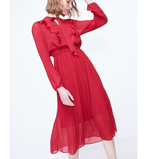 シャツワンピース ロング丈 長袖 大人かわいい 肩フリル ワンピース Vネック ボウタイ 無地 フレア プリーツ 透け きれいめの通販はau Pay マーケット Prism One Au Pay マーケット店