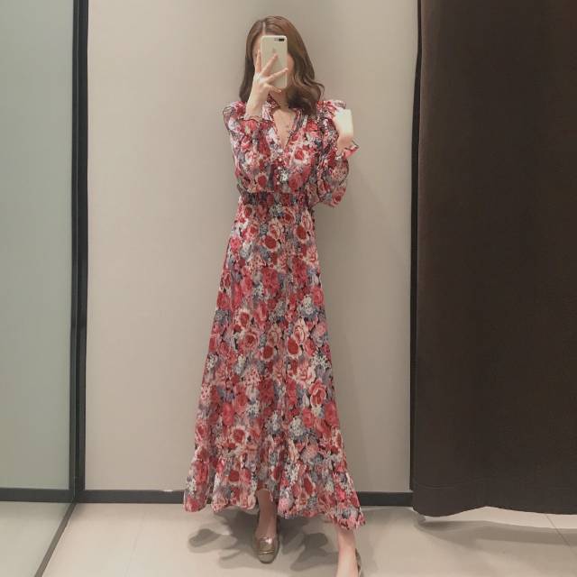 ロングワンピース 長袖 マキシワンピース 花柄のワンピース 春秋 レディース パフスリーブ フリル ギャザー フェミニン デート の通販はau Pay マーケット Prism One Au Pay マーケット店