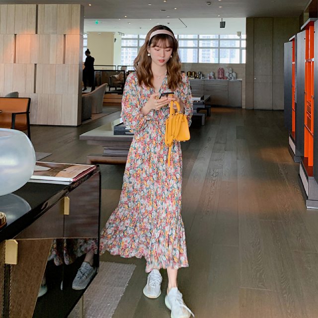 ロングワンピース 長袖 マキシワンピース 花柄のワンピース 春秋 レディース カシュクール フリル ラッフル ガーリー お出かけ カラフルの通販はau Pay マーケット Prism One Au Pay マーケット店