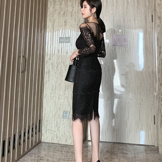 完売 レースワンピースドレス 結婚式 総レース ワンピース レース トップス 透け感 シースルー ひざ丈 ワンピース カシュクール 長袖 花柄 黒 クーポン配布中 交換無料 Www Endocenter Com Ua