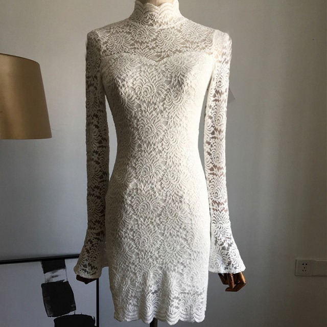 レースワンピースドレス 結婚式 総レース ワンピース レース トップス 透け感 シースルー ひざ丈 ワンピース ハイネック 長袖 タイト 白の通販はau Pay マーケット Prism One Au Pay マーケット店