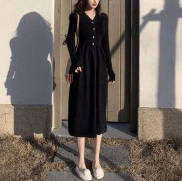 Vネック ニット レディース オフィスカジュアル Vネック ワンピース 秋服 冬服 レディース ロングワンピース ロング丈 長袖 無地の通販はau Pay マーケット Prism One Au Pay マーケット店