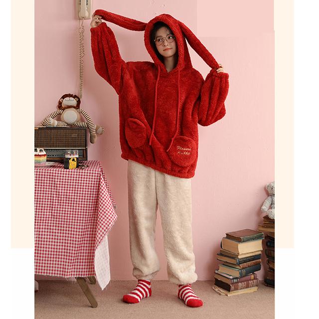 パジャマ もこもこ モコモコルームウェア パーカー レディース かわいい ルームウェア 冬 もこもこワンピース 寝巻き 無地 うさみみ フーの通販はau Pay マーケット Prism One Au Pay マーケット店