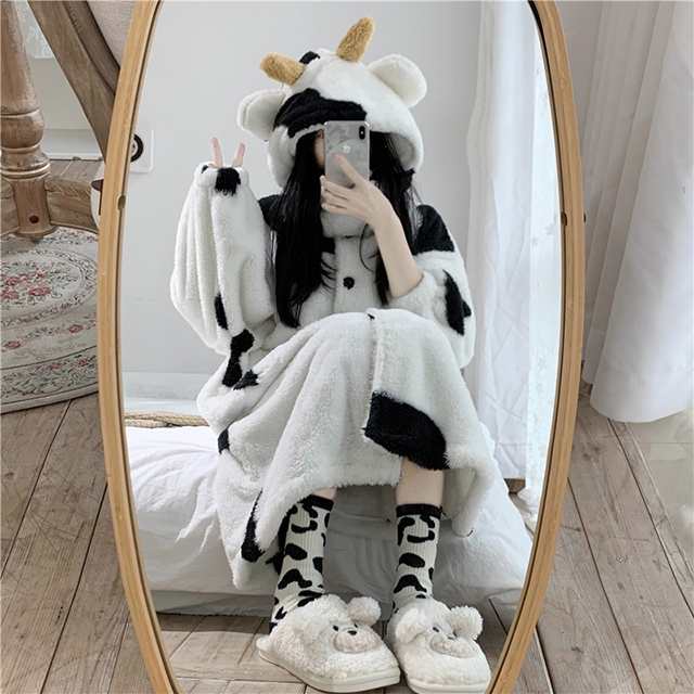 パジャマ もこもこ モコモコルームウェア パーカー レディース かわいい ルームウェア 冬 もこもこワンピース 寝巻き アニマル柄 フードの通販はau Pay マーケット Prism One Au Pay マーケット店