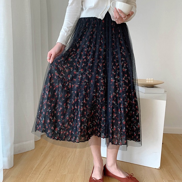 花柄 プリーツ ロングスカート レディース ロングスカート 柄 チュール 黒 ガーリー ウエストゴム セクシー 小花柄 着回しの通販はau Pay マーケット Prism One Au Pay マーケット店