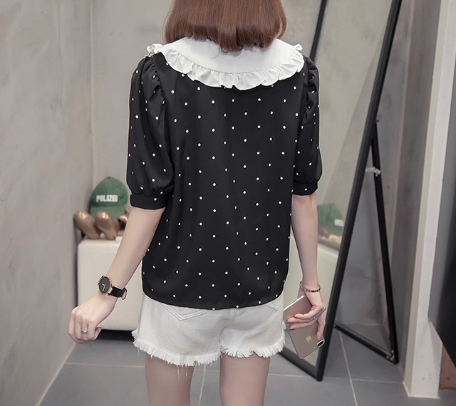 大きいサイズ フリル トップス レディース ブラウス Vネック 半袖 ドット 襟フリル ガーリー 春夏 レトロ モノトーン 黒 白の通販はau Pay マーケット Prism One Au Pay マーケット店