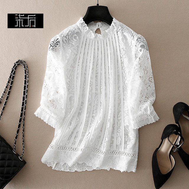 ブラウス レース 刺繍 ブラウス トップス カットソー コットン 総レース スタンドカラー 七分袖 大人可愛い フェミニン ガーリー 透けの通販はau Pay マーケット Prism One Au Pay マーケット店