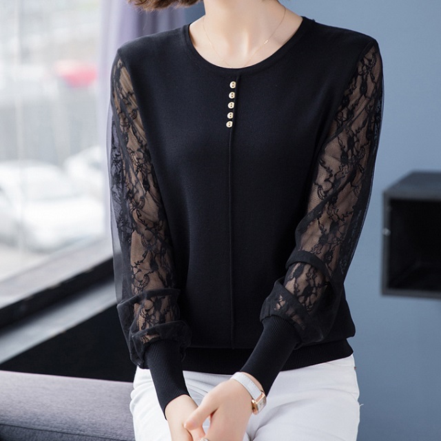 レース トップス 透け感 ゆったり 大きいサイズのレディーストップス ブラウス シルク ラウンドネック 無地 春秋 長袖 黒 白の通販はau Pay マーケット Prism One Au Pay マーケット店