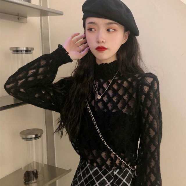 レース トップス 透け感 ゆったり 大きいサイズのレディーストップス ブラウス スタンドネック 長袖 春秋 秋冬 韓国 黒 白の通販はau Pay マーケット Prism One Au Pay マーケット店