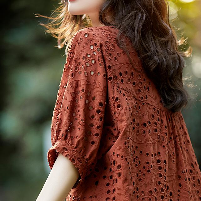 秋冬 レディース シースルー トップス レディース 花柄 レース 刺繍 ブラウス クルーネック 七分袖 ゆったり 大人可愛い ガーリー 春秋 の通販はau Pay マーケット Prism One Au Pay マーケット店