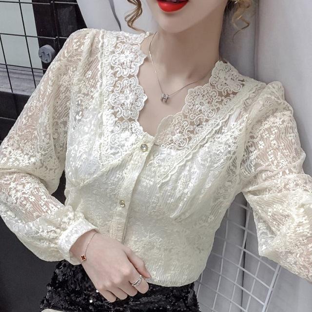 秋冬 レディース シースルー トップス レディース 花柄 レース 刺繍 ブラウス ｖネック 長袖 セクシー フェミニン 春秋 二次会 お呼ばれ の通販はau Pay マーケット Prism One Au Pay マーケット店