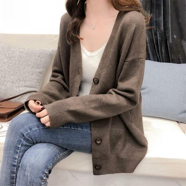 袖ボリューム カーディガン 大きい オフィス 秋服 レディース トップス ｖネック 長袖 無地 ゆったり 大人可愛い 通勤ベーシックの通販はau Pay マーケット Prism One Au Pay マーケット店