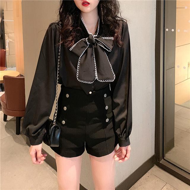 秋冬 トップス レディース ボウタイリボンブラウス パフスリーブ ボリューム袖 Vネック シフォン 春服 秋服 レディース 韓国 ファッショの通販はau Pay マーケット Prism One Au Pay マーケット店
