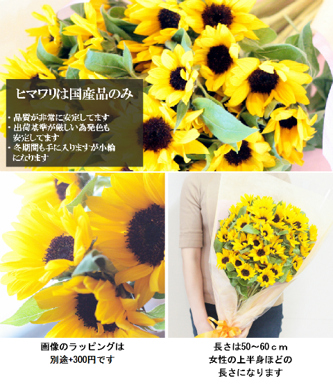 ひまわり ヒマワリ 向日葵 50本 ひまわりの花束 プレゼント ギフト 誕生日 結婚記念日 歓迎 送迎 プロポーズの通販はau Pay マーケット ビズフラワー
