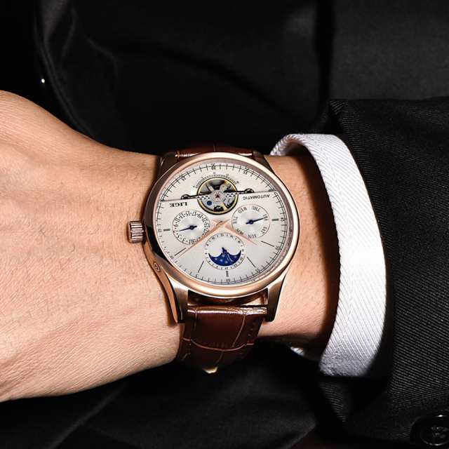 LIGE 腕時計 メンズ 海外ブランド 機械式 自動巻き トゥールビヨン 