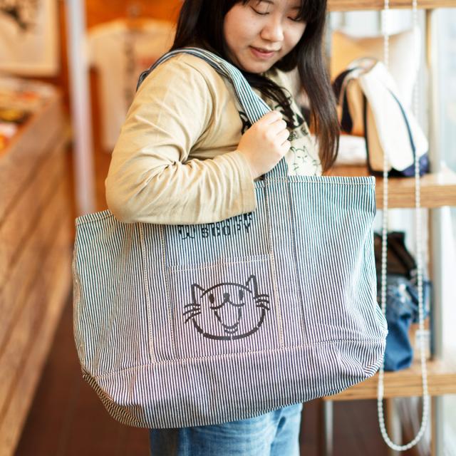 ビッグトート 猫 CAT LOVER ( ヒッコリー ストライプ ) ネコ ねこ 猫柄 雑貨 大きい キャンバス バッグ SCOPY スコーピーの通販は 5,225円
