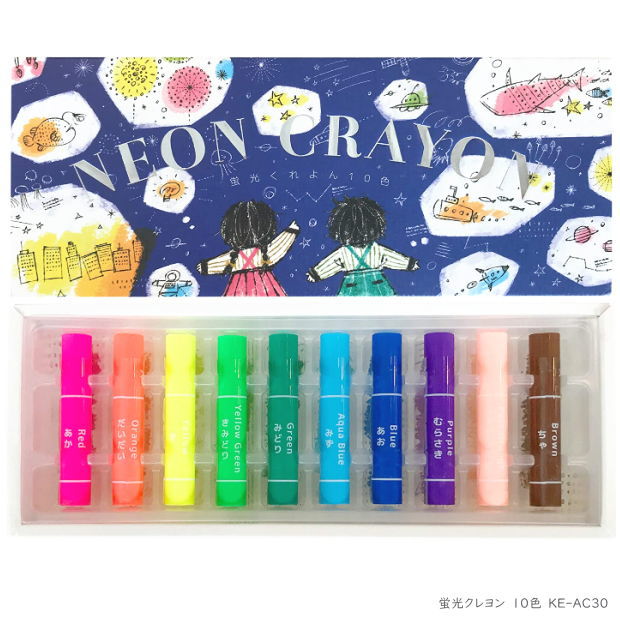 コクヨ　蛍光クレヨン10色セット　色を重ねることができるクレヨン