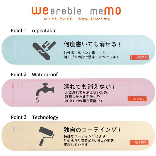 人気定番の wemo ウェアラブルメモ バンドタイプ 水色 2個セット