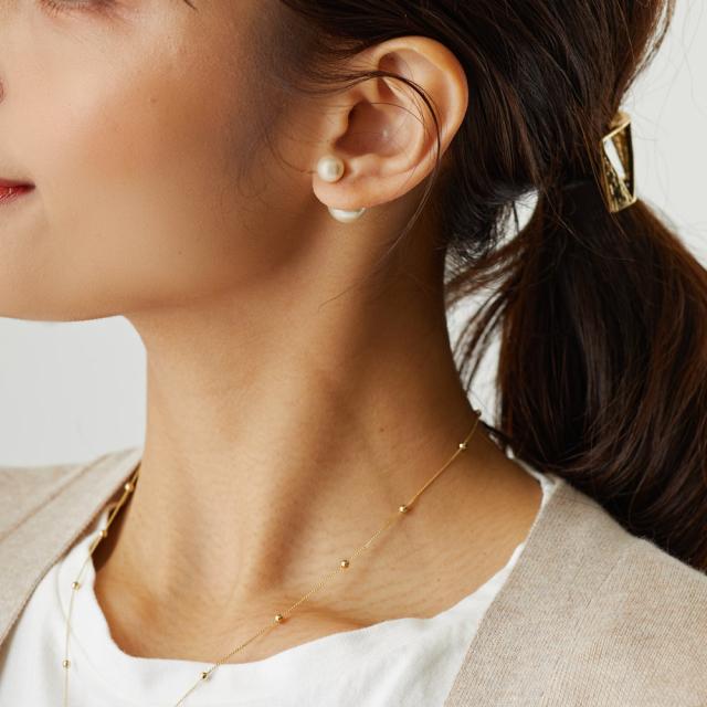 ピアス K18 ダブルパール シンプル 大人っぽい ジュエリー アクセサリー バックキャッチ トライバルパール パールピアス かわいい 女性 レディース 18金 デザインキャッチ サージカルポスト