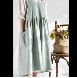 エプロン ワンピースエプロン ハイウエスト ジャンパースカート風エプロン エプロンドレス リネン 北欧デザイン ポケット付 カフの通販はau Pay マーケット Magokoro