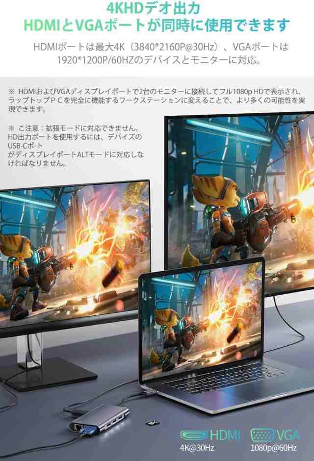 【2023高機能版】USB C ハブ 10-in-1 トリプルディスプレイ