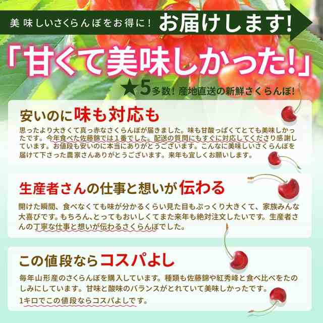 マーケット　2024年6月下旬　訳あり　山形県産　クール便　au　バラ詰め　数量限定　先行早割　グルメ＆ギフトお取り寄せ　サイズ混合　産地直送　PAY　山形eLab　PAY　さくらんぼ　佐藤錦　紅秀峰　送料無料の通販はau　or　1kg　マーケット－通販サイト