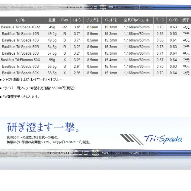 ピンG430/G425/G410用スリーブ付シャフト トライファス バシレウス