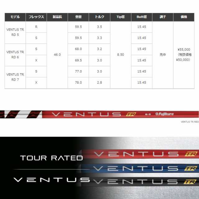 Fujikura ベンタスTR レッド 5S USモデル テーラーメイドスリーブ-