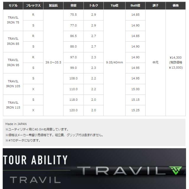 フジクラ トラビル アイアン TRAVIL IRON SHAFTS 日本仕様 番手別販売※工賃込み シャフト単体販売不可_1