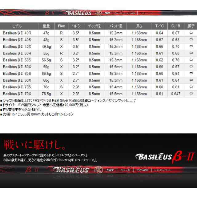 キャロウェイFW用OEM対応スリーブ付シャフト BASILEUS β 2 トライ