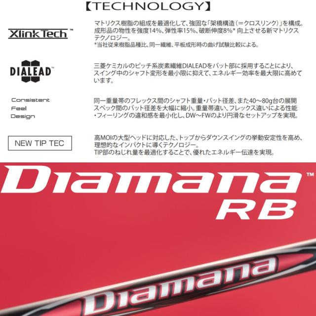 【組立済/長さ指定不可】【昼12時迄の注文で当日発送】テーラーメイド用OEMスリーブ付シャフト 三菱ケミカル DIAMANA RB ディアマナRB 日本仕様_2