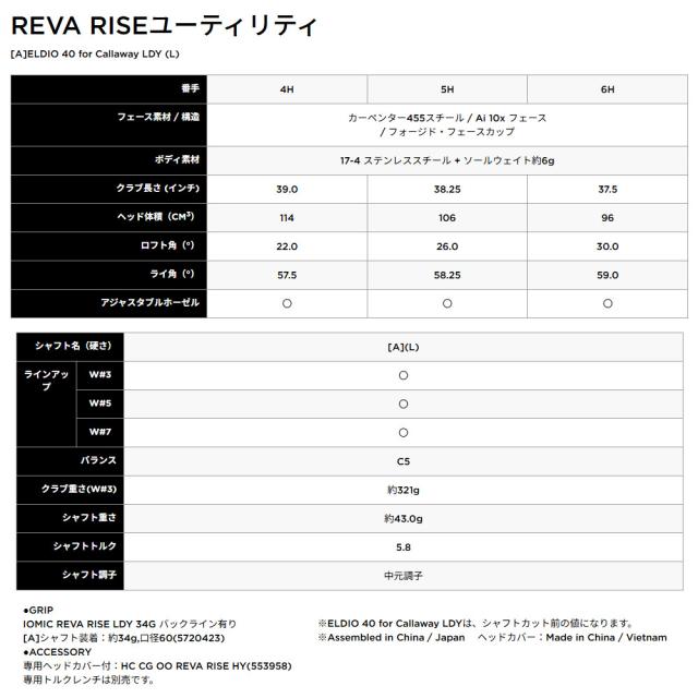 【女性専用シリーズ】キャロウェイREVA RISEユーティリティ UT HY ハイブリッド 日本仕様 ELDIO40/L装着モデル Callaway_5