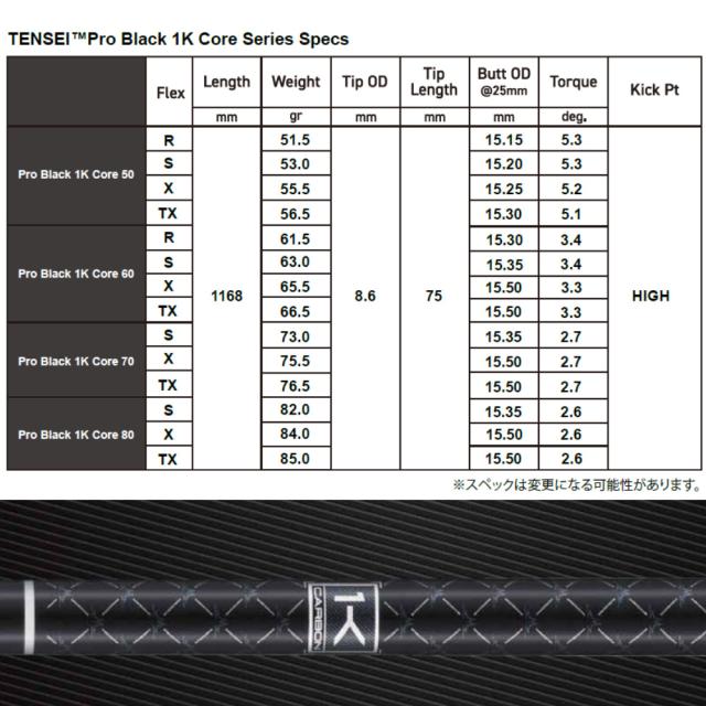 テーラーメイド用OEMスリーブ付シャフト 三菱ケミカル TENSEI Pro Black 1K Core テンセイ プロ ブラック 1K コア シリーズ 日本仕様_1