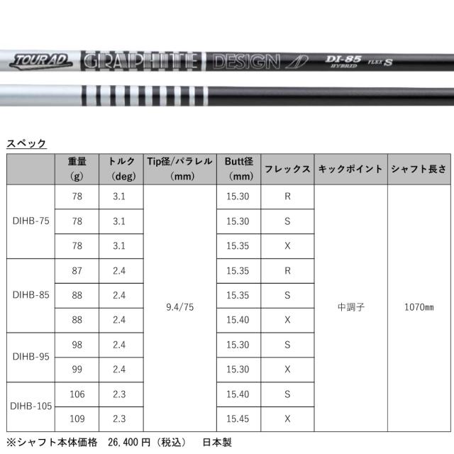純正ピンG440/G430/G425/G410HB用スリーブ付シャフト グラファイトデザイン TOUR AD ツアーAD DI ハイブリッド ブラック 日本仕様_1