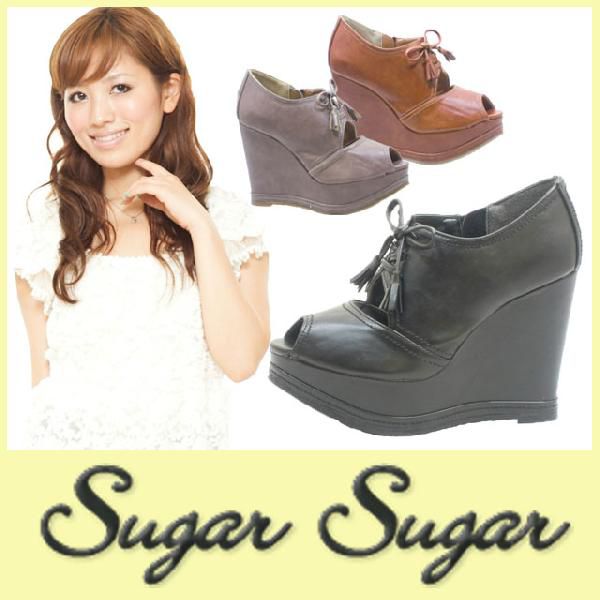 ハイヒール パンプス Sugar Sugar シュガーシュガー 3269 オープントゥ ブーティ ウェッジソール レースアップ 厚底の通販はau Pay マーケット Starsent