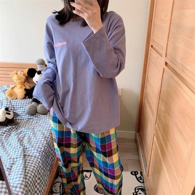 送料無料 パジャマ レディース ルームウェア 春秋夏 セットアップ ゆったり 綿 長袖 女性 上下セット チェック柄 可愛い ロングパンツ  韓の通販はau PAY マーケット 美ハーバー au PAY マーケット－通販サイト