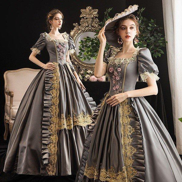 プリンセスライン 中世貴族風 お姫様ドレス 宮廷 パーティー Cosply ロングドレス ワンピース 刺繍 フリル Aライン グレーの通販はau Pay マーケット エイトナイト