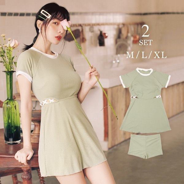 水着 レディース 体型カバー ワンピース水着 ショートパンツ付き セパレート水着 無地 グリーン お腹 太ももカバー ぽっちゃり オトナ女の通販はau Pay マーケット エイトナイト