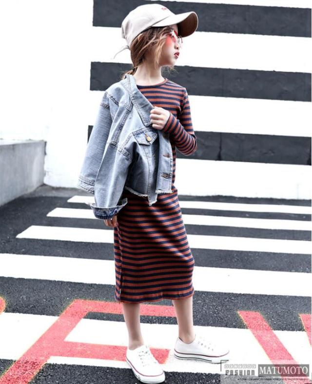子供服 女児 女の子 新作 ストライプ ロングワンピース デニムジャケット セットアップ 子ども服 キッズ 入学式 の通販はau Pay マーケット Matumoto