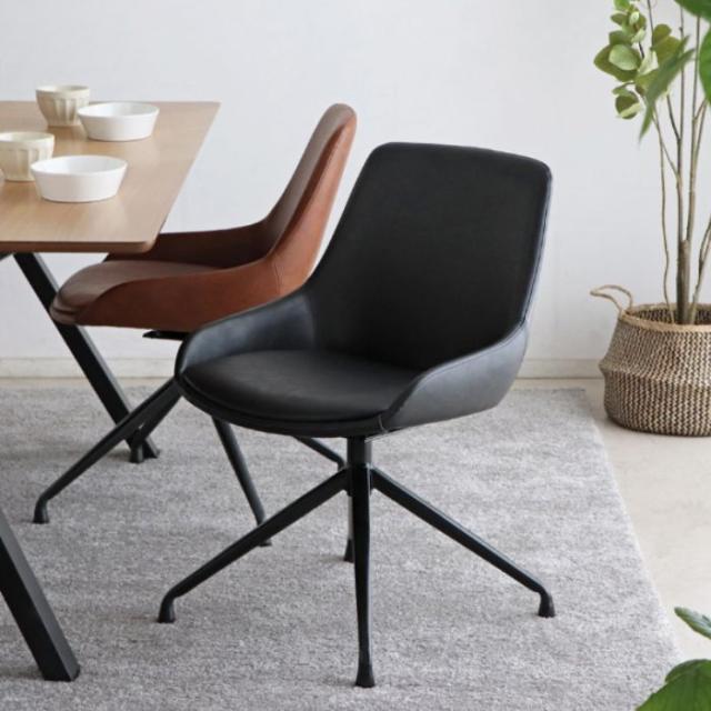 ダイニングチェア ラウンドチェア デスクチェア オフィスチェア 椅子 チェア エデル 東馬 回転 レザー調 肘なし 固定脚 スチール 合成皮革 おしゃれ_3