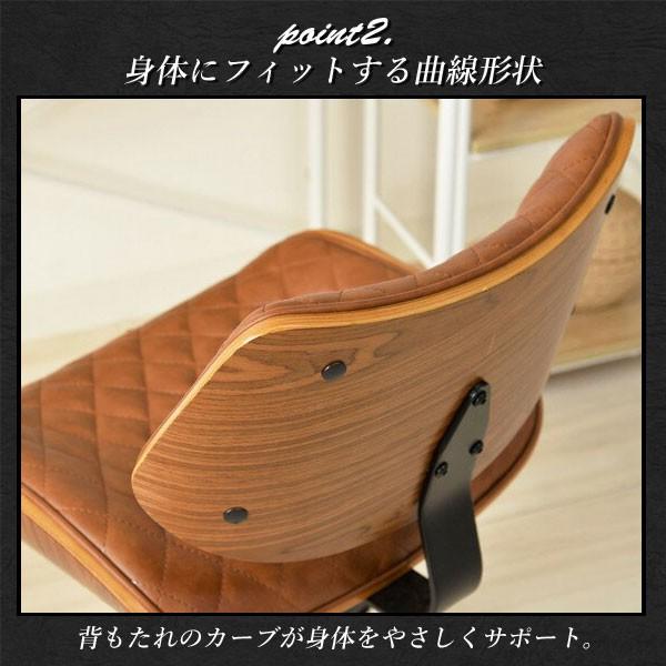 大川家具 オフィスチェア チェア ヴィンテージ キャスター付き ラウンドチェア 椅子 木目調 レザー 合成皮革 コーデュロイ 回転 高さ調節 昇降 テレワーク 簡単組み立て おしゃれ レトロ クラシック シンプル アンティーク デニーロ_3