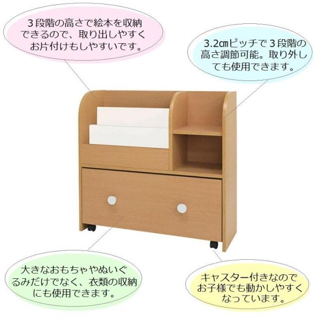 おもちゃ箱付き絵本ラック KDR-2140NA 市場 Marche 絵本ラック 絵本 おもちゃ箱 ランドセル置き ラック 収納 棚 衣類 お片付け 子供部屋 キャスター付き 幅80_1