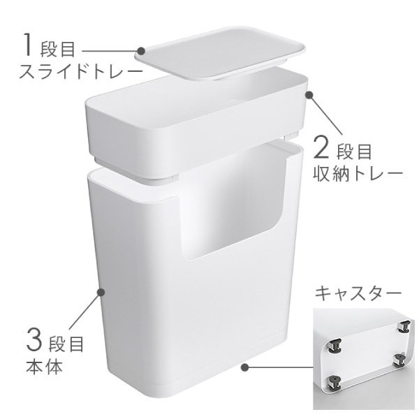 ENOTS エノッツ サイドワゴン ホワイト ／ スリム キャスター付き 収納 キッチン リビング 水まわり ごみ箱 コード収納 ケーブル収納 ケーブルボックス ベッドサイド 整理 片付け ナイトテーブル 配線収納