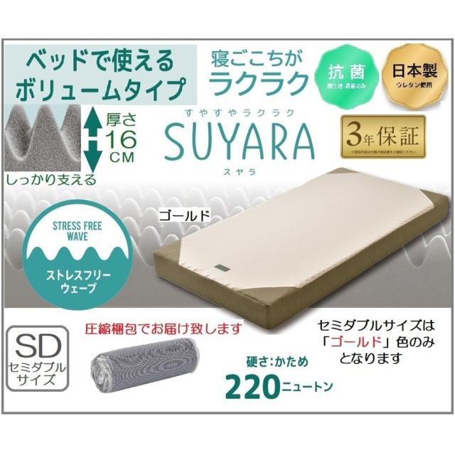 西川 マットレス 敷き布団 SUYARA SU-01 2460-10672 セミダブル 厚さ16cm 正規品 体圧分散 凹凸構造 プロファイルウレタン 薄型マットレス ノンスプリング
