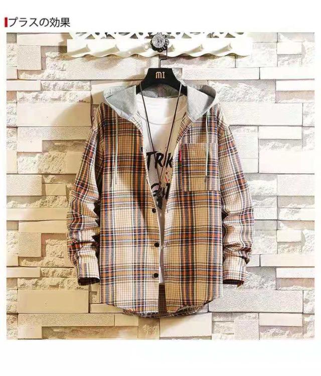 カジュアルシャツ メンズ フード付き シャツ パーカー チェック柄 長袖 トップス 秋物 アウター シャツジャケットの通販はau Pay マーケット Murasaki