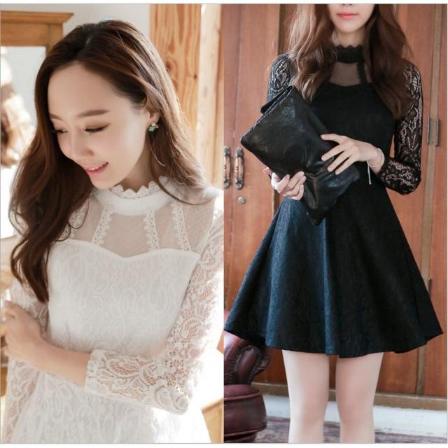 結婚式ワンピース パーティードレス 春 夏 秋 レースシースルー ミニ丈 Aライン ワンピース ミニドレス レディース 長袖 黒 白 韓国スタの通販はau Pay マーケット Murasaki